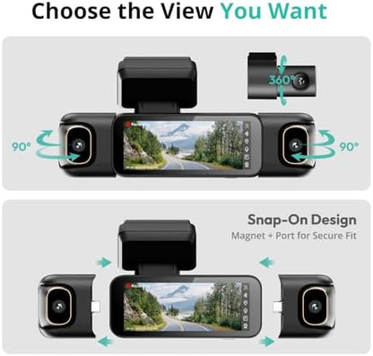 BOTSLAB 4 Channel 3K Dash Cam, 560° All-Sides View, 3.18" Touch Screen, 3K/4K Front and 1080P Rear Inside, Vocie Control, 5.8GHz WiFi Car Camera, G-Sensor, GPS, 24/7 Parking Monitor, 128GB SD Card
