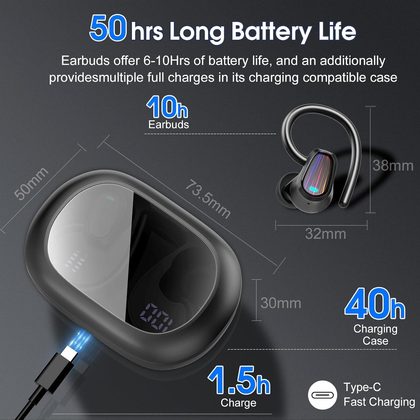 Wireless Earbuds | Bluetooth 5.4 | 40H | Noise Cancelling | 4 Mics