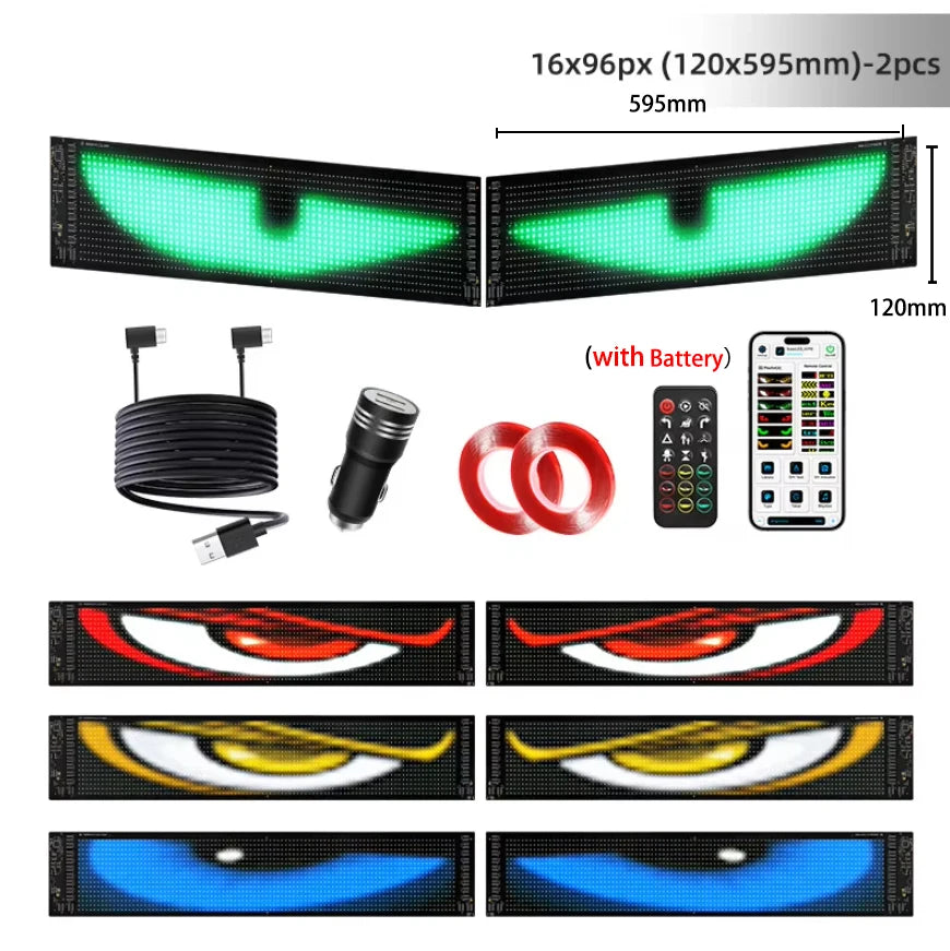 Devil Eyes LED Animation Screen Light Car Windshield Screen USB Plug-in DIY App Control Flexible Scrolling Text LED Display