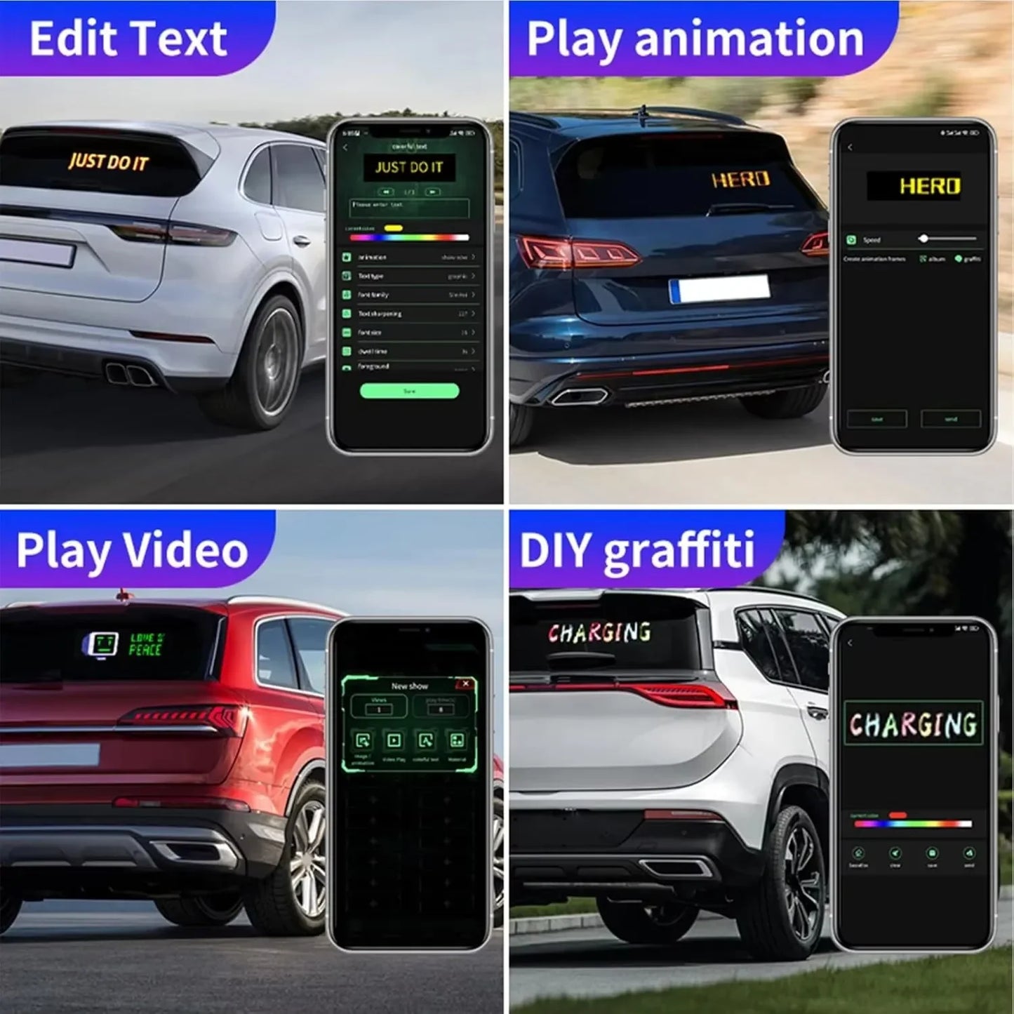 Devil Eyes LED Animation Screen Light Car Windshield Screen USB Plug-in DIY App Control Flexible Scrolling Text LED Display