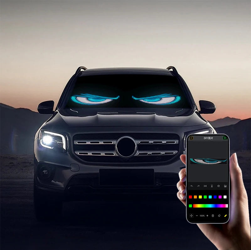 LED Devil Eye Car Lights Dynamic Flexible Programmable Custom Bluetooth Control LED Eyes Display Light For Car Decor