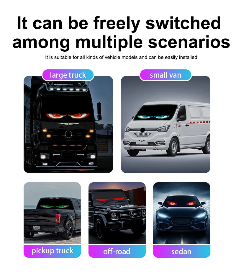LED Devil Eye Car Lights Dynamic Flexible Programmable Custom Bluetooth Control LED Eyes Display Light For Car Decor