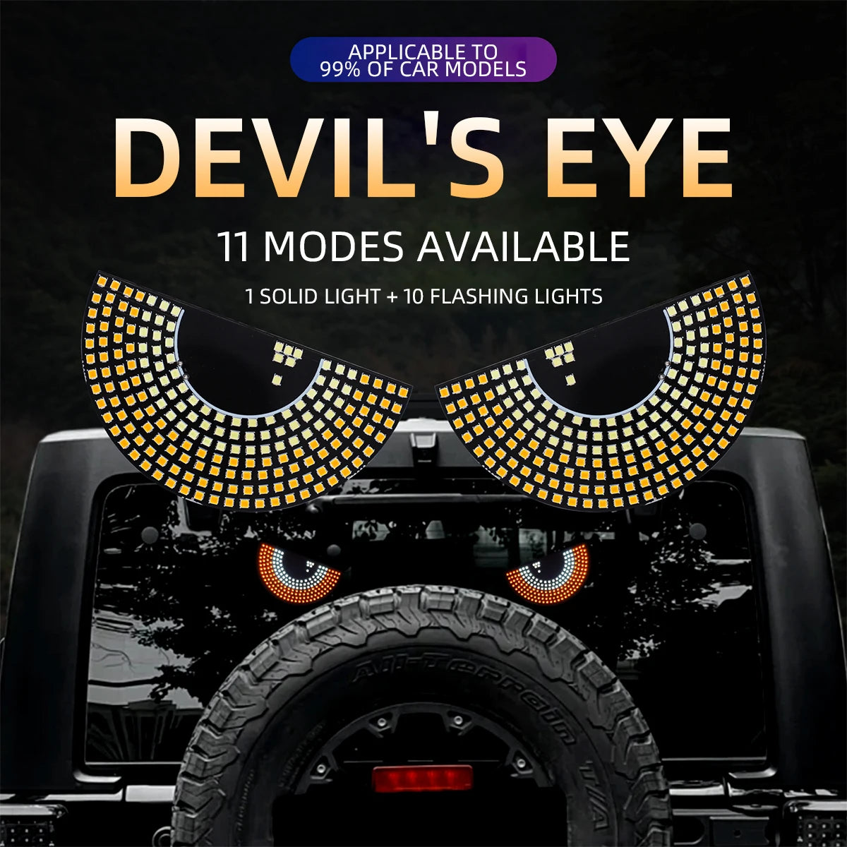 Car LED Devil‘s Eyes Front Rear Window Expression Light Half Circle/Triangle Matrix Panel Warning Light Signal Decorative Lamps