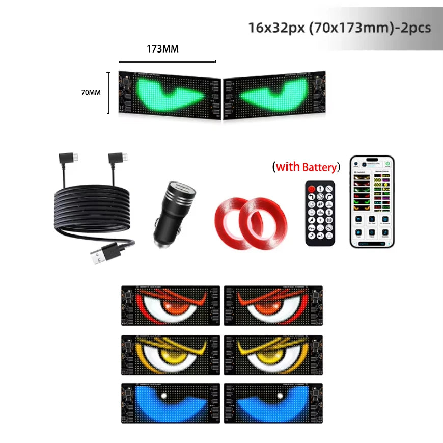 Devil Eyes LED Animation Screen Light Car Windshield Screen USB Plug-in DIY App Control Flexible Scrolling Text LED Display