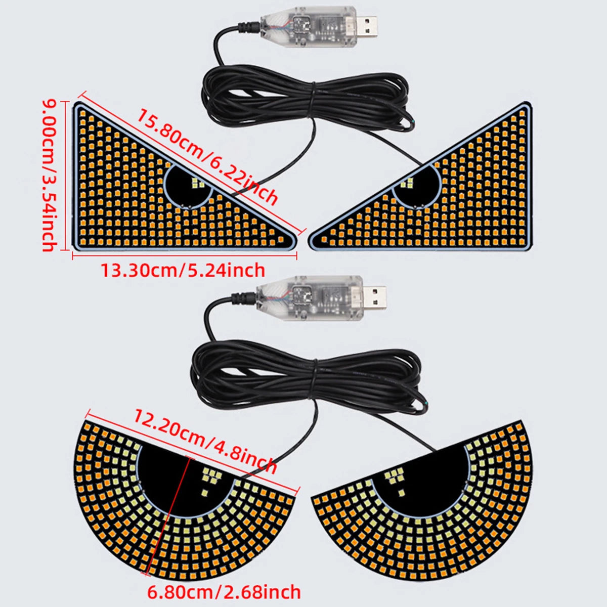 Car LED Devil‘s Eyes Front Rear Window Expression Light Half Circle/Triangle Matrix Panel Warning Light Signal Decorative Lamps