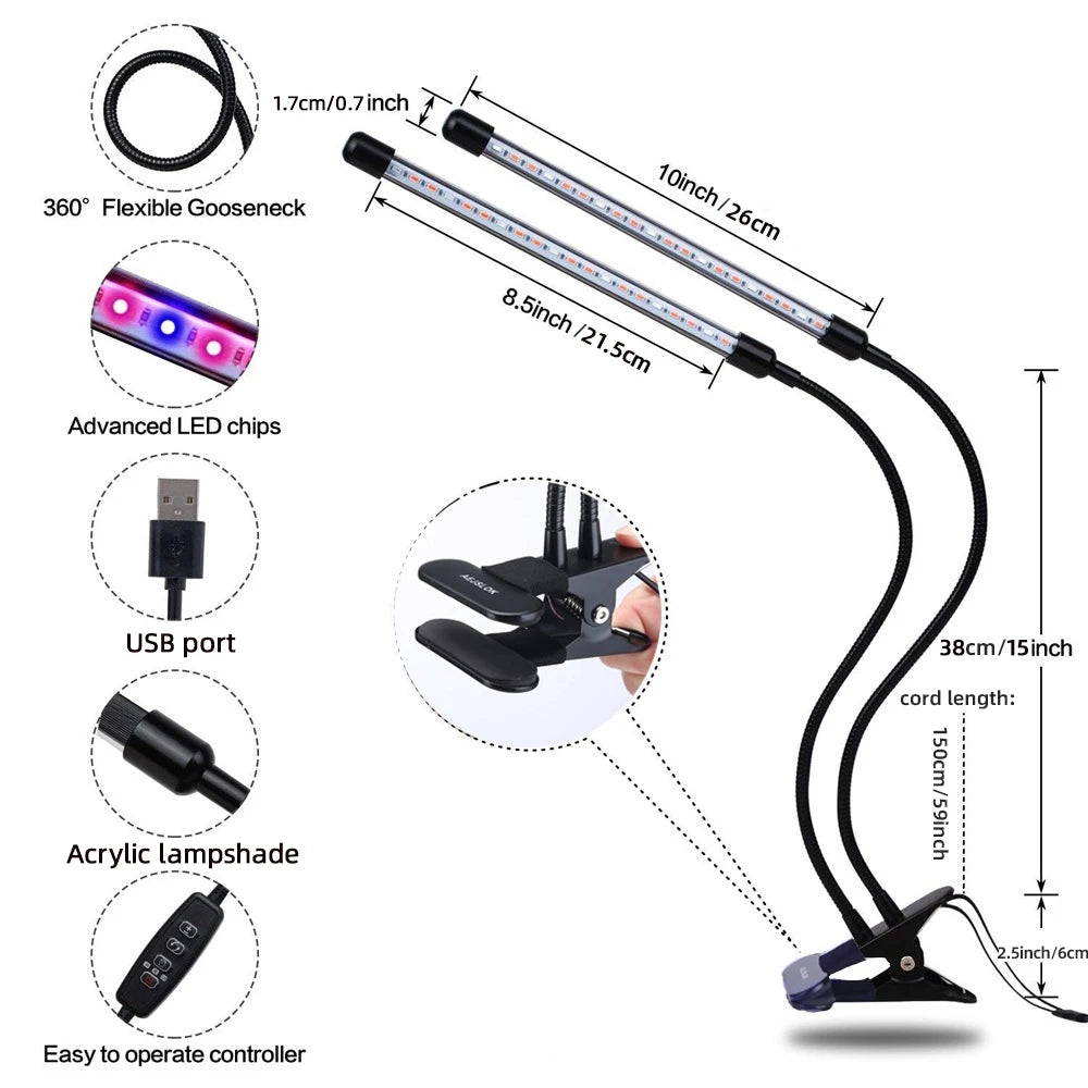 USB LED Plant Grow Light Indoor Garden 10 Dimmable Levels Grow Light Full Spectrum Timer Setting Hydroponic Greenhouse 3H/9H/12H