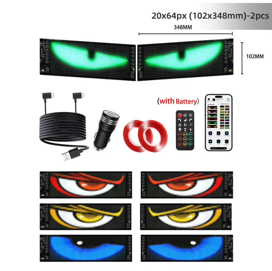 Devil Eyes LED Animation Screen Light Car Windshield Screen USB Plug-in DIY App Control Flexible Scrolling Text LED Display