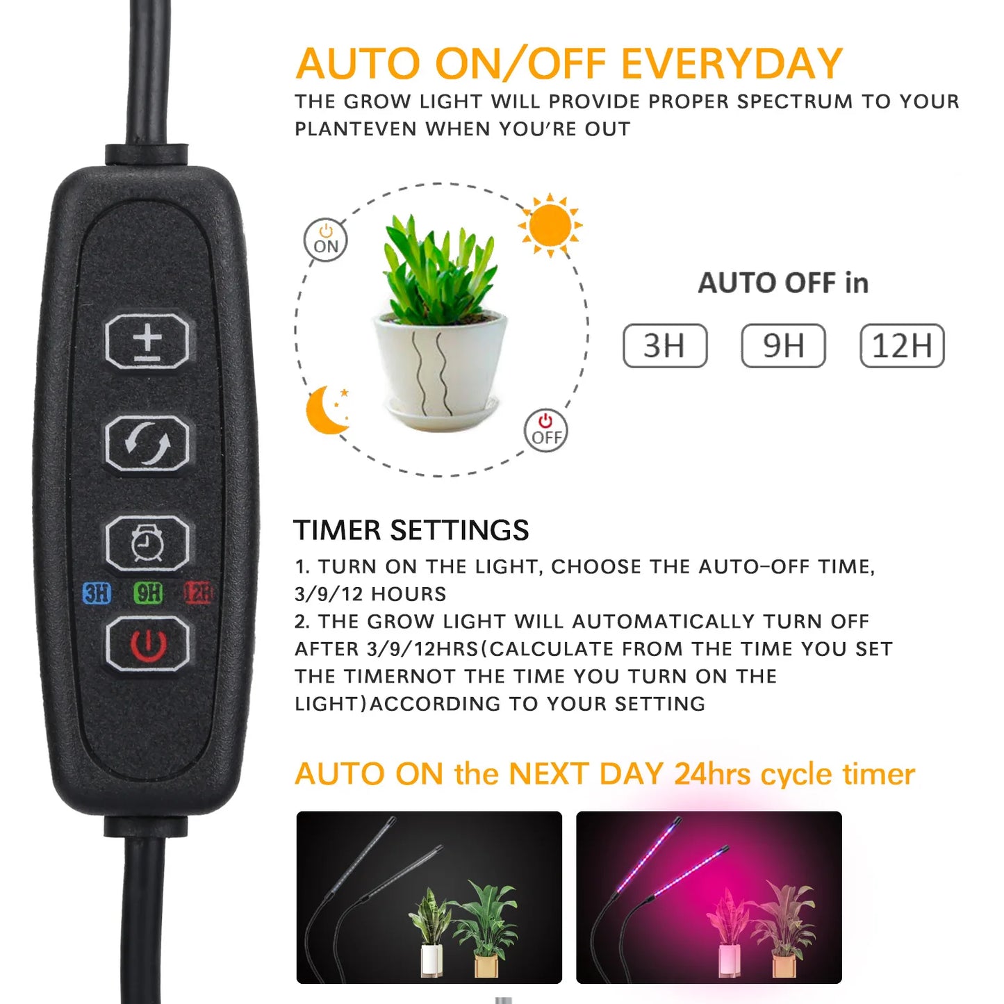 USB LED Plant Grow Light Indoor Garden 10 Dimmable Levels Grow Light Full Spectrum Timer Setting Hydroponic Greenhouse 3H/9H/12H