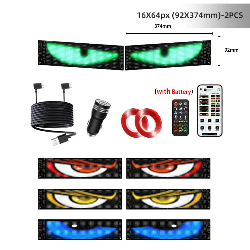 Devil Eyes LED Animation Screen Light Car Windshield Screen USB Plug-in DIY App Control Flexible Scrolling Text LED Display